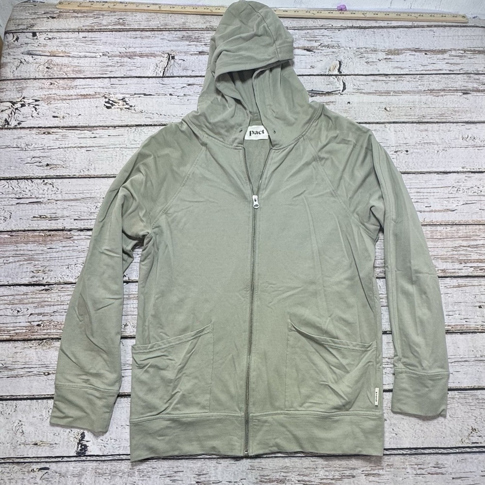 Pact Mens Light Green Organic Cotton Full Zip Hoodie Sweatshirt Size Medium